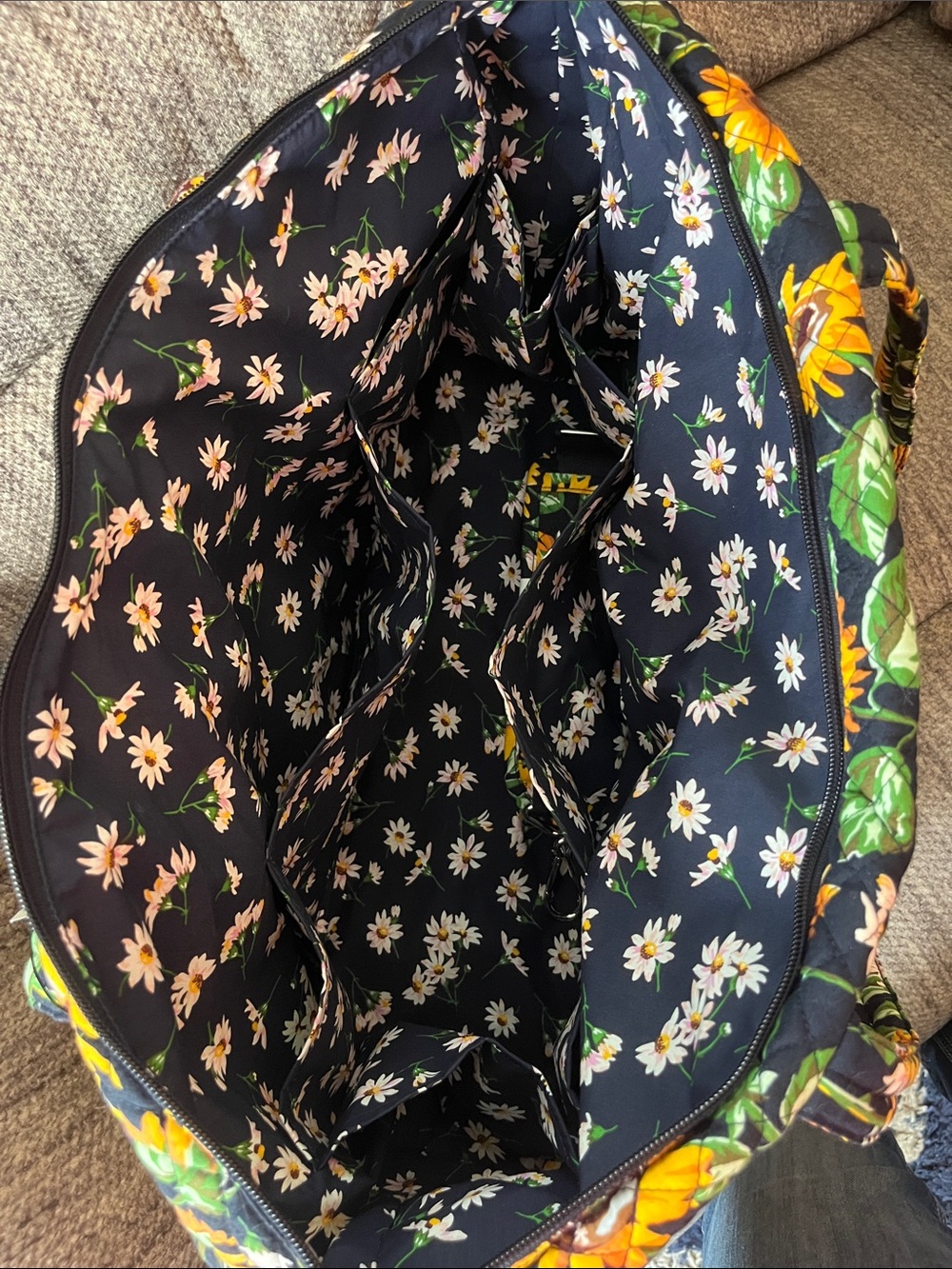 Vera Bradley Deluxe Travel Tote Sunflowers Quilted Tote Bag with trolley sleeve - Picture 2 of 16